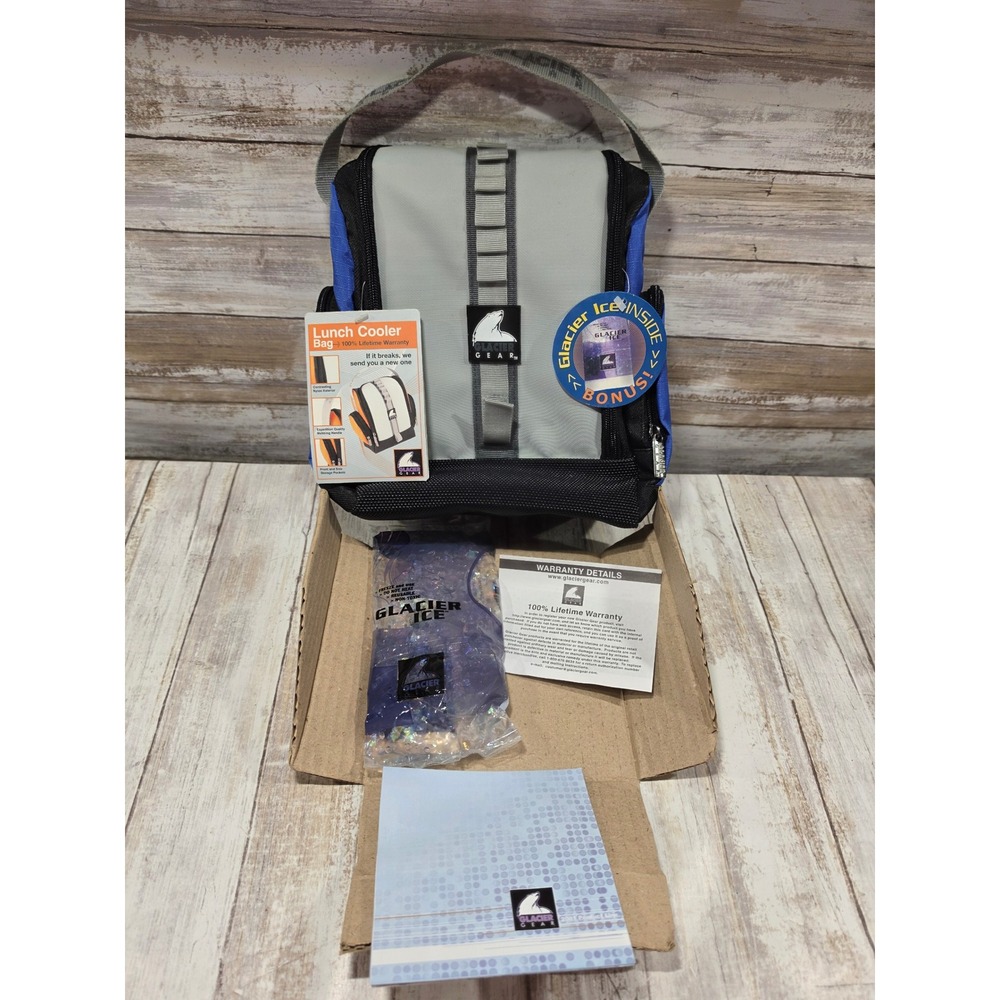 Glacier Gear Lunch Cooler Bag Blue Grey Black Insulated with Glacier Ice Pack